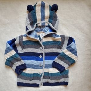 Gap baby teddy bear hoodie button knit sweater cardigan 12-18 months
